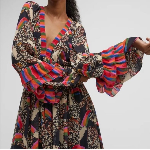 FARM Rio Leopard Toucans Vibrant Long Sleeve Maxi Dress NWT Sz L - Picture 4 of 11